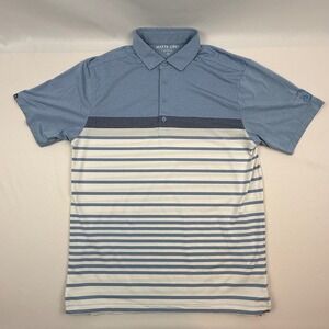 Matte Grey Mens Blue Striped Performance Golf Polo Shirt Capitol City CC Medium
